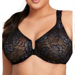 NEW Glamorise 9246 WonderWire Front Close Lace Bra 40C Black